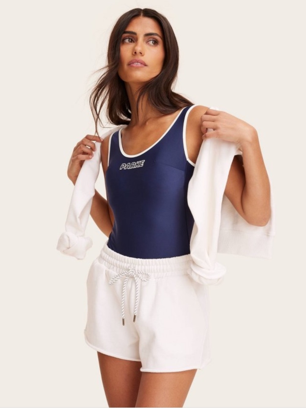 Mid-Rise Pull-On Cream Sweatshorts from Parke x Target- Medium